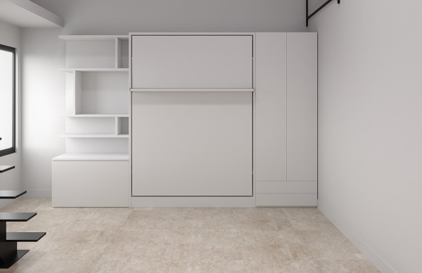 D - ROYAL Queen Wall Bed with Wardrobe and Bookcase Set