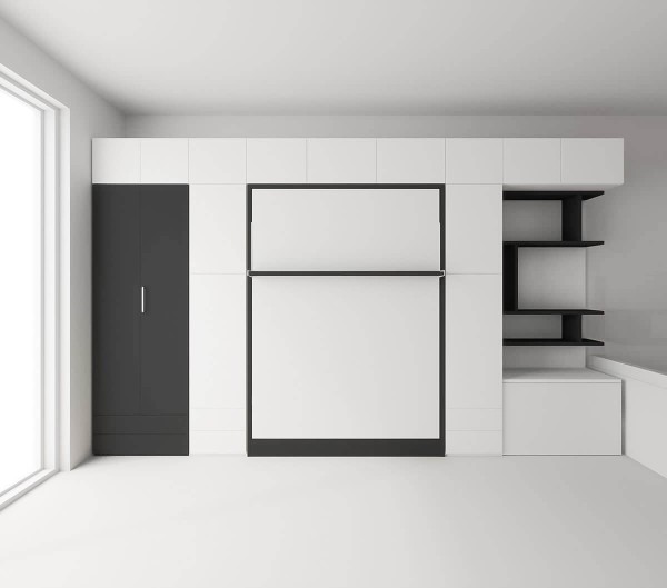 D - ROYAL Queen Wall Bed with Wardrobe and Bookcase Set