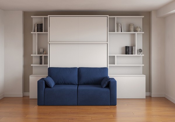 D - ROYAL Queen Wall Bed with Sectional Sofa and Bookcase Set