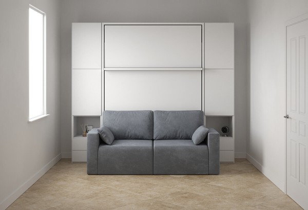 D - ROYAL Queen Wall Bed with Sectional Sofa and Wardrobe