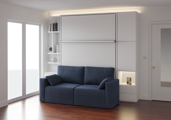 D - ROYAL Queen Wall Bed with Sectional Sofa and Bookcase Set