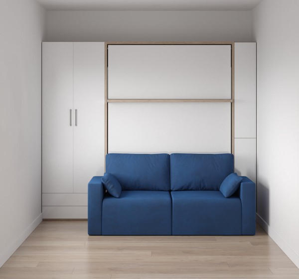 D - ROYAL Queen Wall Bed with Sectional Sofa and Wardrobes