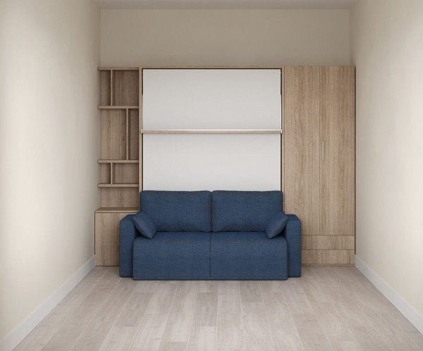 D - ROYAL Queen Wall Bed with Sectional Sofa and Bookcase Set