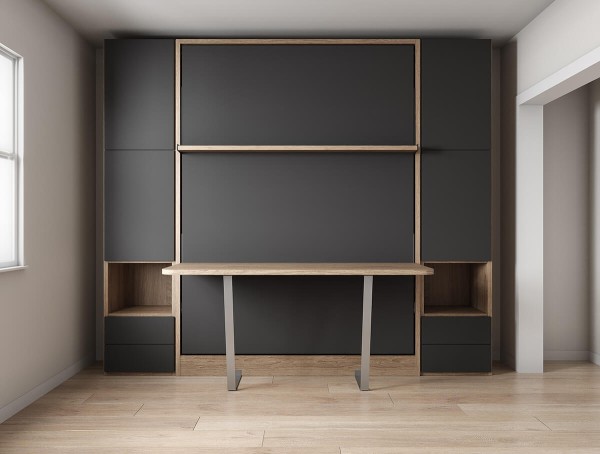 D - Royal Queen Wall Bed With Desk and Bookcase Set