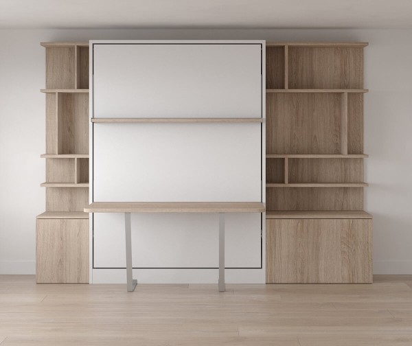 D - Royal Queen Wall Bed With Desk and Bookcase Set