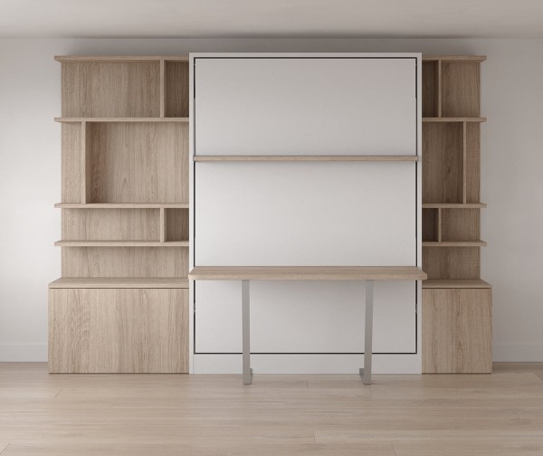 D - Royal Queen Wall Bed with Desk and Bookcase Set
