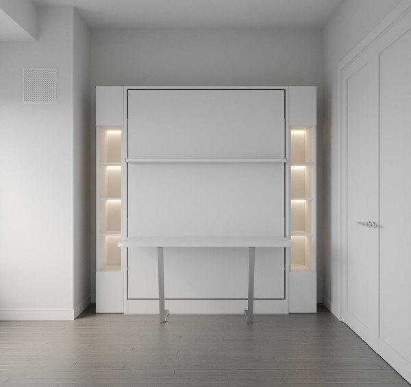 D - Royal Queen Wall Bed with Bookcase Set and Desk