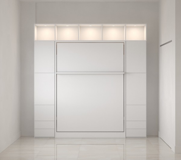 D - Royal Queen Wall Bed with Wardrobes and Bookcases
