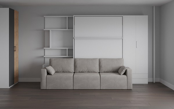 D - Royal Queen Wall Bed with Wardrobe and Bookcase