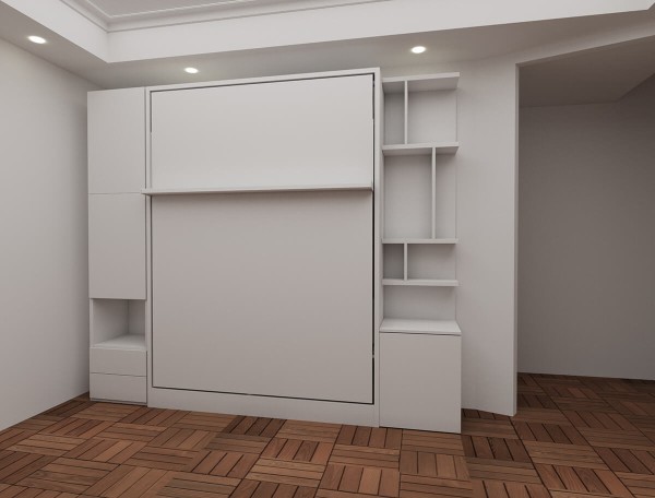 D - Royal Queen Wall Bed with Wardrobe and Bookcase