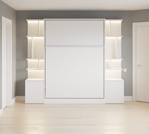 D - Royal Queen Wall Bed With Bookcase and Wardrobe