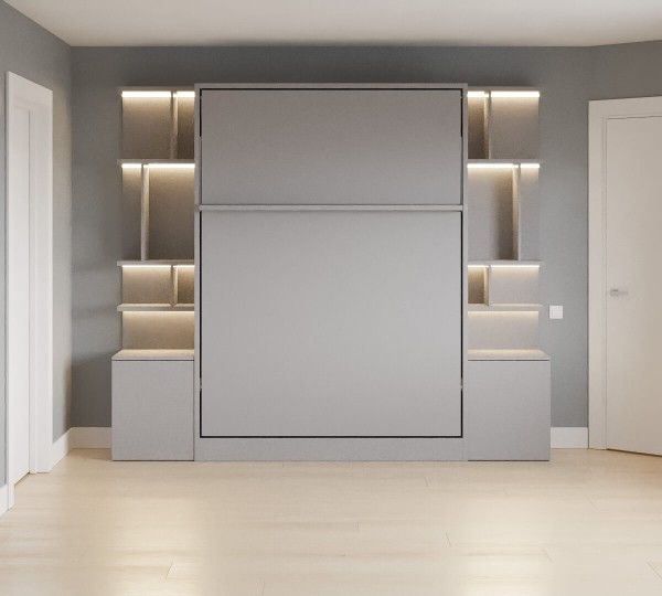 Royal Queen Wall Bed with Bookcase and Wardrobe 40
