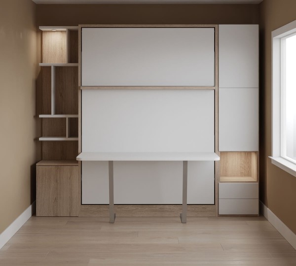 D - Royal Queen Wall Bed with Wardrobe and Desk