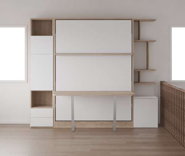 D - Royal Queen Wall Bed With Desk and Bookcase