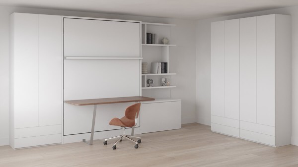 D - Royal Queen Wall Bed with Desk, Wardrobes and Bookcase Set