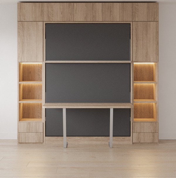 D - Royal Queen Wall Bed with Desk, Wardrobes and Bookcase Set