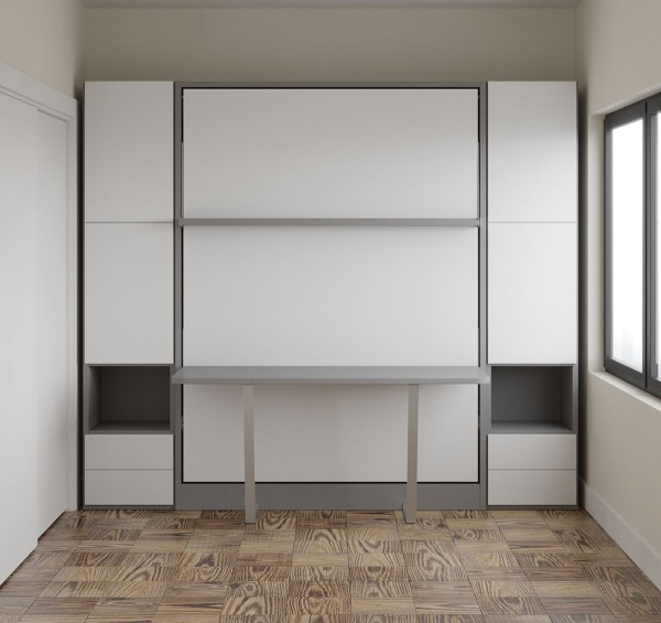 D - Royal Queen Wall Bed With Desk and-Wardrobes