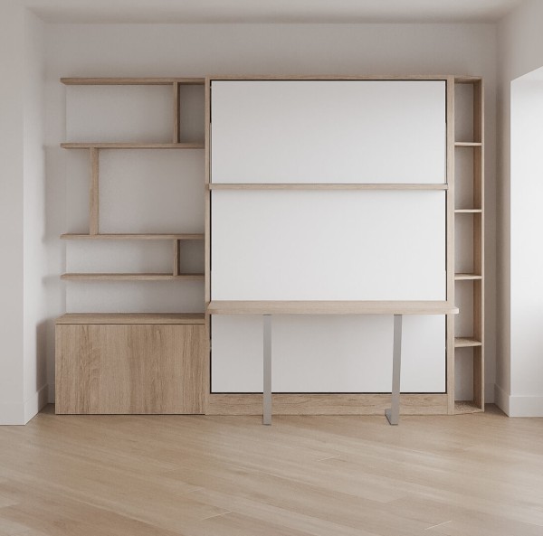 D - Royal Queen Wall Bed with Bookcases and Self Leveling Desk