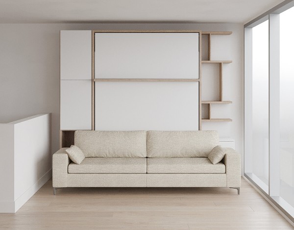 D - ROYAL Queen Wall Bed with Sectional Sofa, Wardrobe and Bookcase Set
