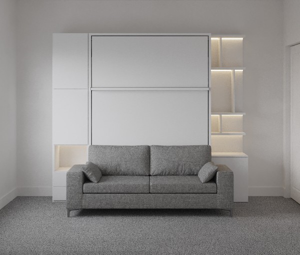 D - Royal Queen Wall Bed with Sectional Sofa, Wardrobes and Bookcase
