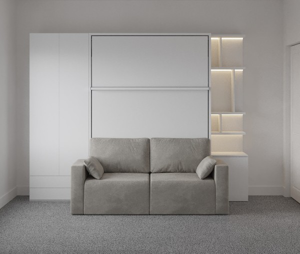 Royal Queen Wall Bed with Sectional Sofa Wardrobe and Bookcase Set 130