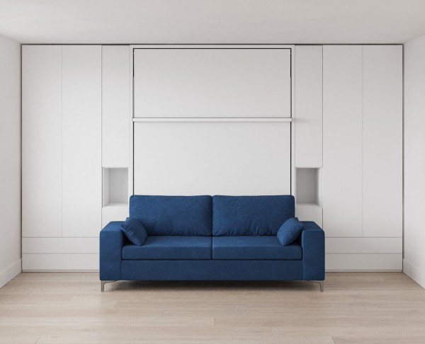 D - Royal Queen Wall Bed with Sectional Sofa, Wardrobes and Bookcase