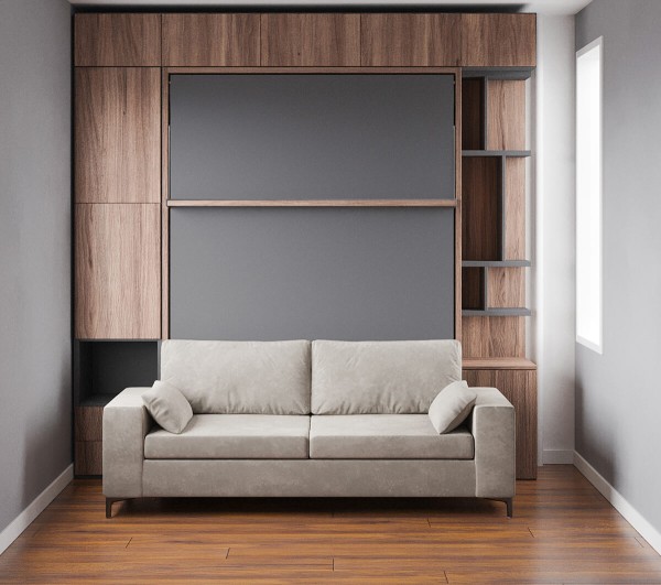 D - ROYAL Queen Wall Bed with Sectional Sofa, Wardrobe and Bookcase Set