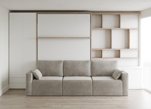 D - ROYAL Queen Wall Bed with Sectional Sofa, Wardrobe and Bookcase