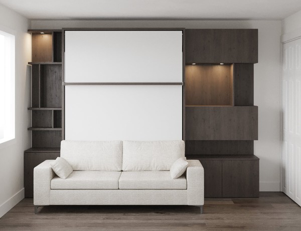 Royal Queen Wall Bed with Sectional Sofa Wardrobe and Bookcase Set 196