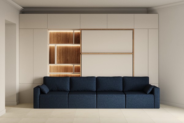 Royal Queen Wall Bed with Sectional Sofa Wardrobe and Bookcase Set 256