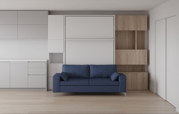D - Royal Queen Wall Bed with Sectional Sofa Wardrobe and Bookcase