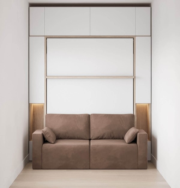 D - ROYAL Queen Wall Bed with Sectional Sofa, Wardrobe and Bookcase