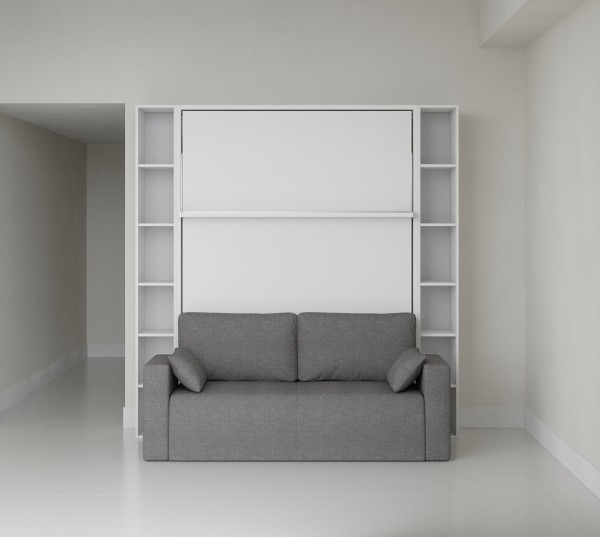 D - Royal Queen Wall Bed with Sectional Sofa and Bookcase Set