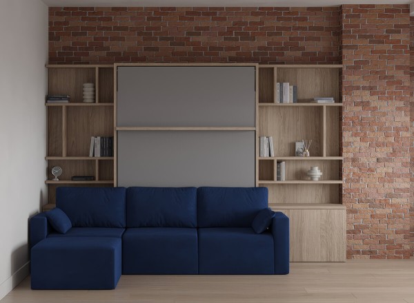 Royal Queen Wall Bed with Sectional Sofa and Bookcase Set 32