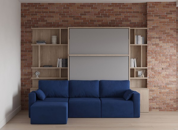Royal Queen Wall Bed with Sectional Sofa and Bookcase Set 35