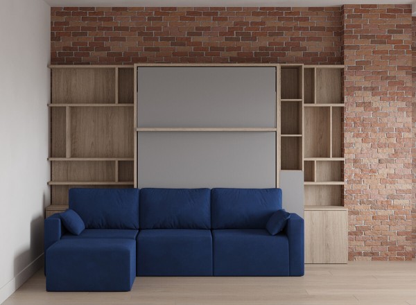 Royal Queen Wall Bed with Sectional Sofa and Bookcase Set 39