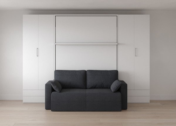 D - ROYAL Queen Wall Bed with Sectional Sofa and Bookcase