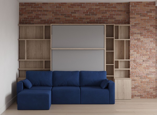 Royal Queen Wall Bed with Sectional Sofa and Bookcase Set 40
