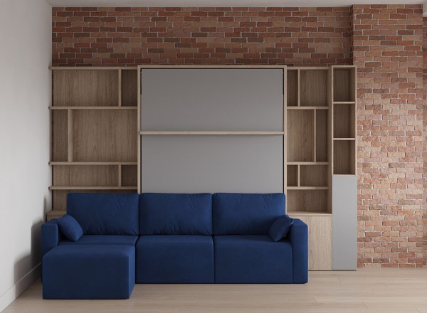 Royal Queen Wall Bed with Sectional Sofa and Bookcase Set 41