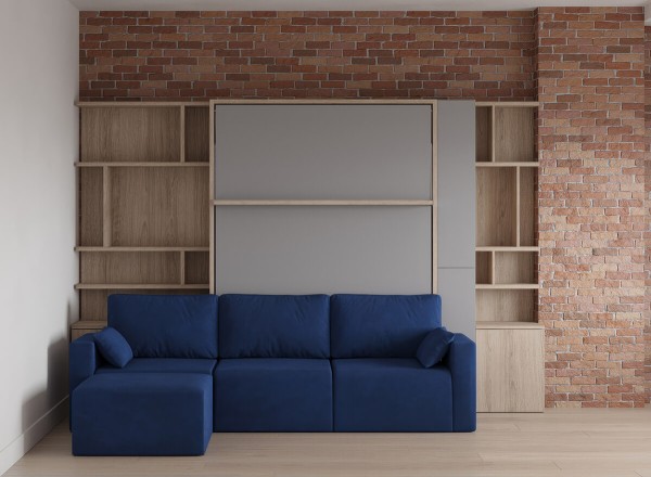 Royal Queen Wall Bed with Sectional Sofa and Bookcase Set 47