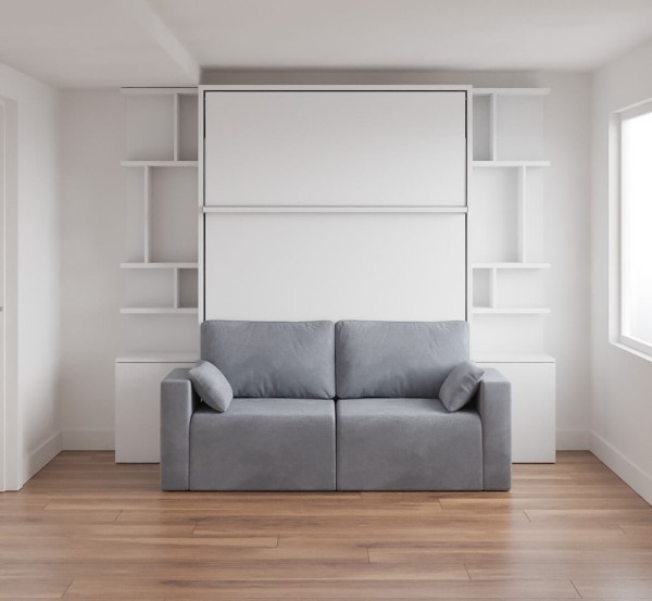 D - Royal Queen Wall Bed with Sectional Sofa and Bookcases