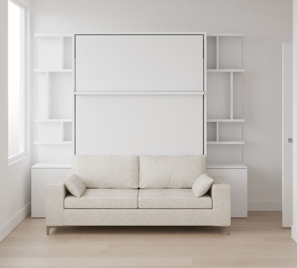 D - Royal Queen Wall Bed with Sectional Sofa and Bookcases