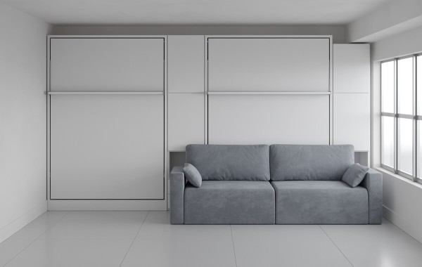 D - ROYAL Queen Wall Bed with Sectional Sofa and Convertible Wardrobes