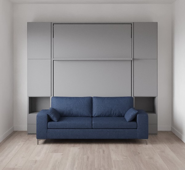 D - Royal Queen Wall Bed with Sectional Sofa and Wardrobe