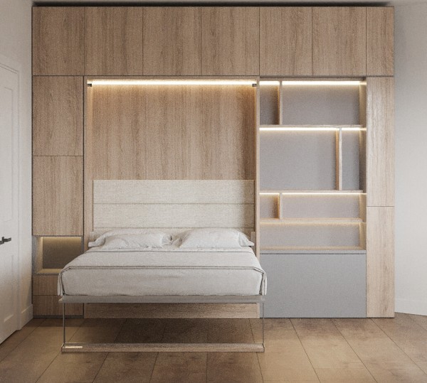 Royal Queen Wall Bed with Wardrobe Bookcases 12