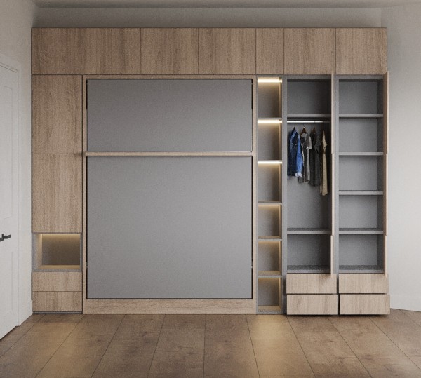 Royal Queen Wall Bed with Wardrobe Bookcases 13