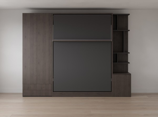 Royal Queen Wall Bed with Wardrobe Bookcases 2