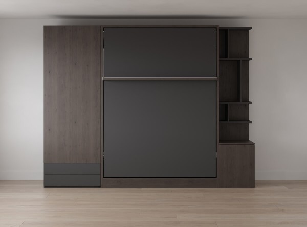 Royal Queen Wall Bed with Wardrobe Bookcases 3