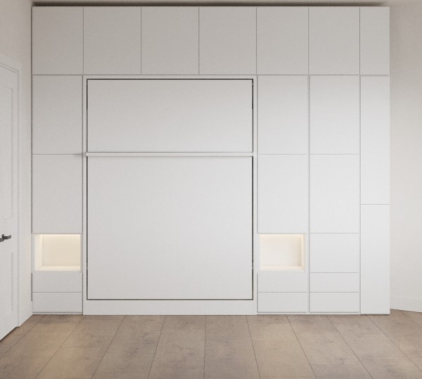 D - Royal Queen Wall Bed with Wardrobes and Bookcase