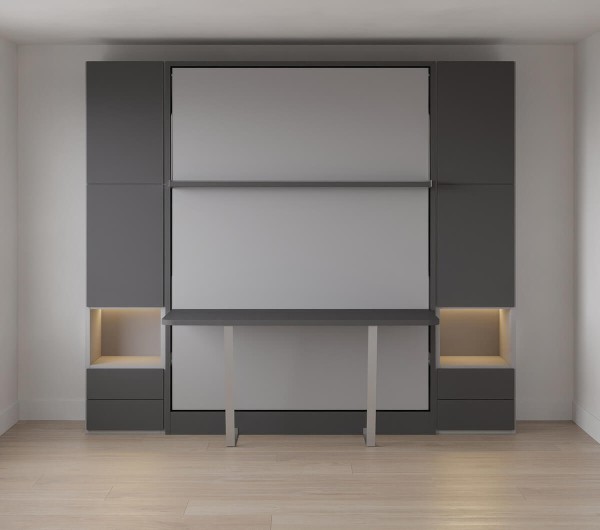 Royal Queen Wall Bed with Wardrobe Bookcases and Desk 4